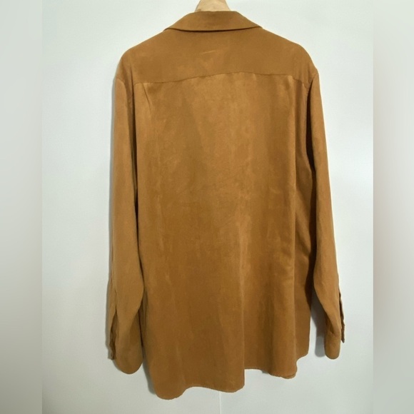 CLAIBORNE men’s mustard yellow suede long sleeves button down oversized shirt - Picture 2 of 4